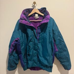 Vintage Columbia Bugaboo 90s made in the USA teal and purple windbreaker coat